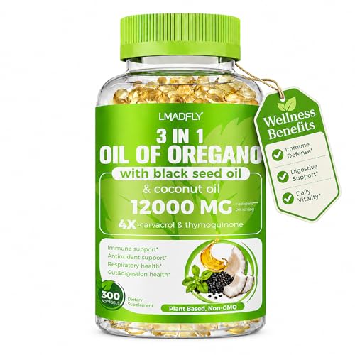 LMADELY Oil of Oregano Softgels with Black Seed Oil & Coconut Oil 300 Count Small Softgels 3-in-1 Oregano Extract Supplement Non-GMO Herbal Formula for Daily Wellness