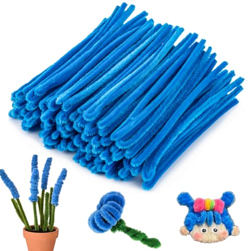RAINFLOW 200 PCS Blue Pipe Cleaners Craft Supplies Bulk, Chenille Stem