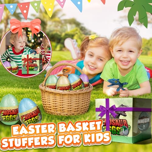 Image of 4 Pack Hatching Dinosaur Eggs for Kids Boys, Travel Toys Essentials for Toddlers Kids Dinosaur Eggs Surprise Birthday Gift Toys for Boys Aged 3 4 5 6 7 8 Year Old Easter Basket Stuffer Gift Girl