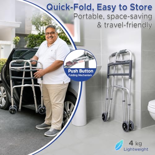 Image of KosmoCare Bariatric Walker for Heavy Adults & Seniors | Heavy Duty Folding Walker | Medical Walking Frame | Mobility Walker with Wheels | Supports Up to 225 kg