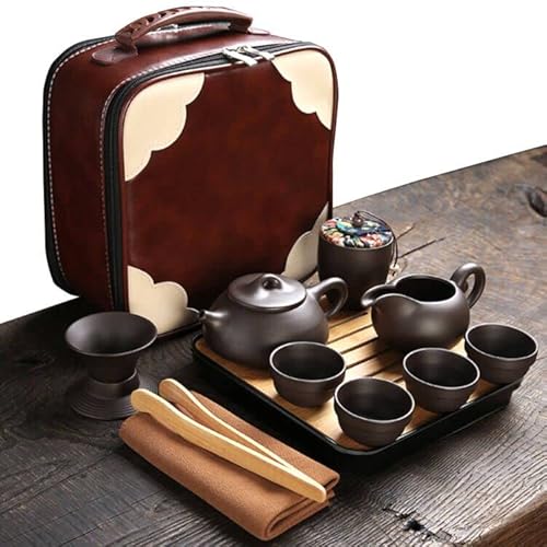 Caisang Portable Travel Tea Set Chinese Kung Fu Zisha Teapot Set 12Pack Handmade Tea Pot Cups With Tray Infuser, Purple Clay Teapot,Teacups,Tea Canister Towel In Elegant Gift Bag For Outdoor Home Business cover