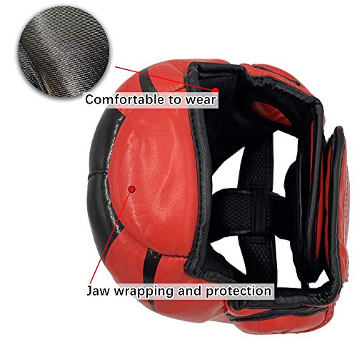 ZHENGTU Boxing Headgear MMA Kickboxing Head Guard Martial Arts PU Leather (Red, L)