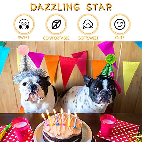 4 Pieces Dog Birthday Hat For Pets Christmas Party Decoration Accessories Pet Headband Hats Charms Grooming Accessories (Gold, Silver, Blue, Green) #TOP4