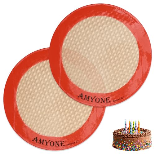 Round Silicone Baking Mats for 8-Inch Cake Pans, Food-Grade, Non-Stick, Reusable Silicone Baking Mat for Bread, Tortilla, Macaron, Pastry, Pie, Bun or 9-Inch Pizza, Set of 2