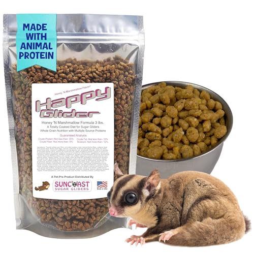 Suncoast Sugar Gliders - Happy Glider Premium Sugar Glider Food - High Protein, Calcium and Vitamins, Complete Nutrition for Small Animals & Exotic Pets, 2 Months Supply - Honey & Marshmallow, 3 lbs