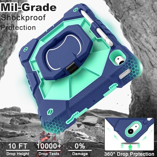 Image of WESOROL Case for iPad (A16) 11th 2025 (11-inch) /iPad 10th Generation 2022(10.9 inch),Military Grade Shockproof Cover for i Pad 11 /10 Gen with Rotating Stand Screen Protector Pencil Holder,Navy Mint
