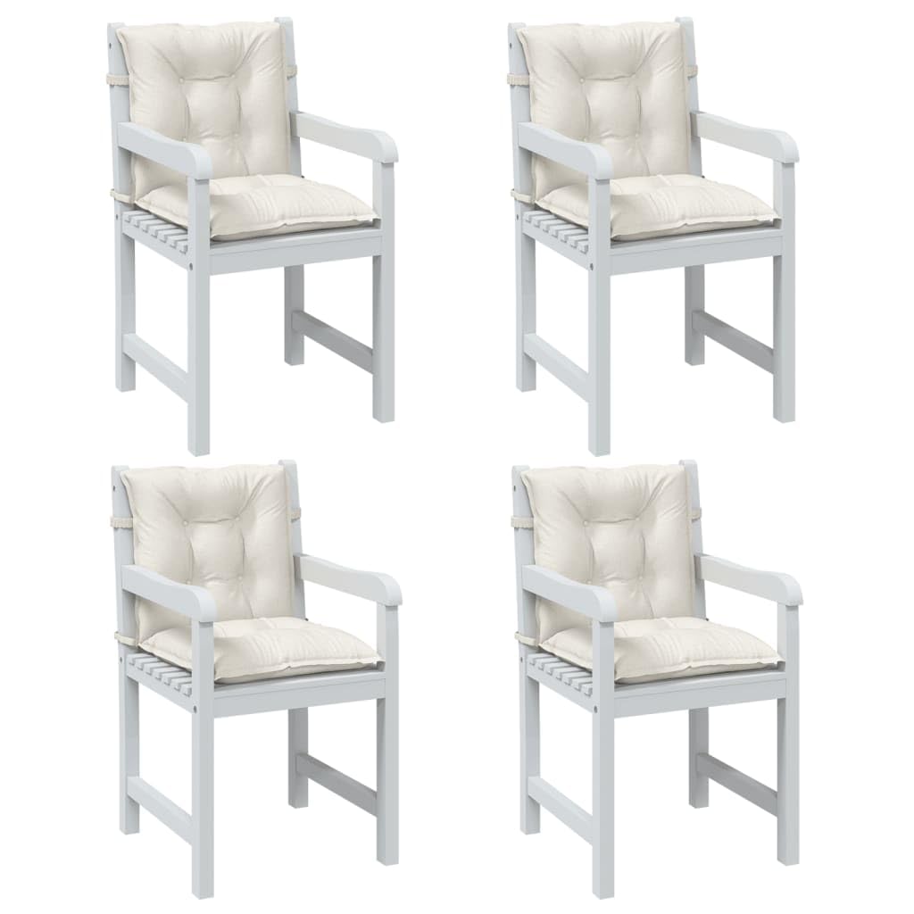 4er Set Niedriglehner-Auflagen Melange Creme 100x50x7 cm Bequeme Stuhlkissen mit Haltebändern und Gummizug für Gartenstühle Polsterauflagen für Terrassenstühle aus Stoff
