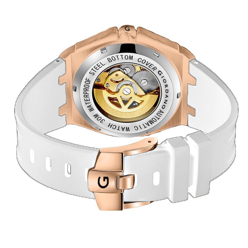 Image of Giordano Automatic Watch for Men - Mechanical Skeleton Dial,Transparent Gear Display, Silicon Strap