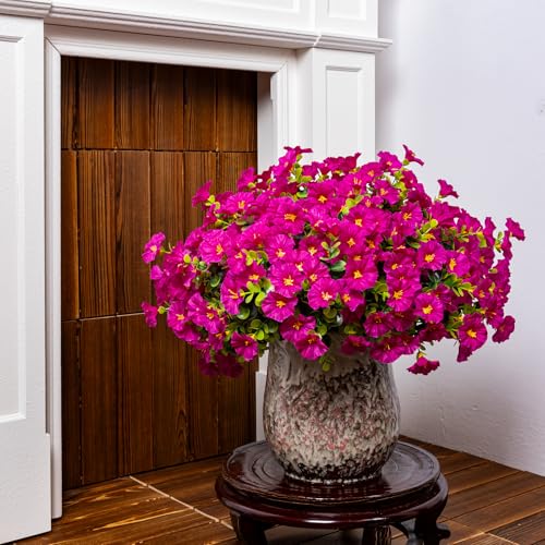 Variant 5 - Nigirior Artificial Faux Flowers for Outdoor 16 Bundles Boxwood Fake Morning Glory for Planter,UV Resistant Fake Flowers for Home Porch Patio Outside（Magenta）