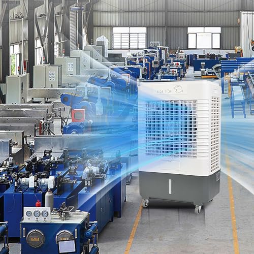 Enfriador de aire evaporativo portátil – Enfriador de pantano de 3 velocidades, 50 L/13.2 galones de aire acondicionado al aire libre para uso comercial, refrigeración eficiente para fábricas y patios