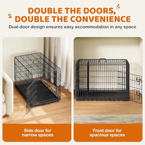 Image of Yaheetech 36in Double Door Metal Dog Crate w /Divider for Puppy Indoor Use