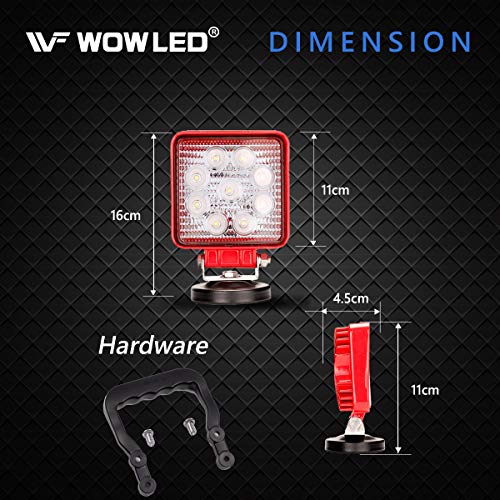 WF Magnetic Work Light, Magnet Base Mount Bracket, Cigarette Lighter Powered, LED Work Light, 27W Portable Flood Beam Lamp for Truck Tractor Trailer SUV Off-road Emergency Repairs (Square Red) - Thumbnail 5