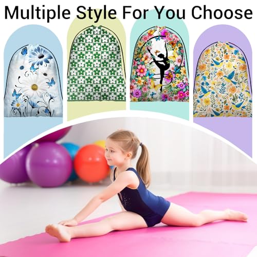 Image of Green Checkered Floral Grip Bag for Gymnast Adjustable Gymnastics Drawstring Bag Storage Pouch