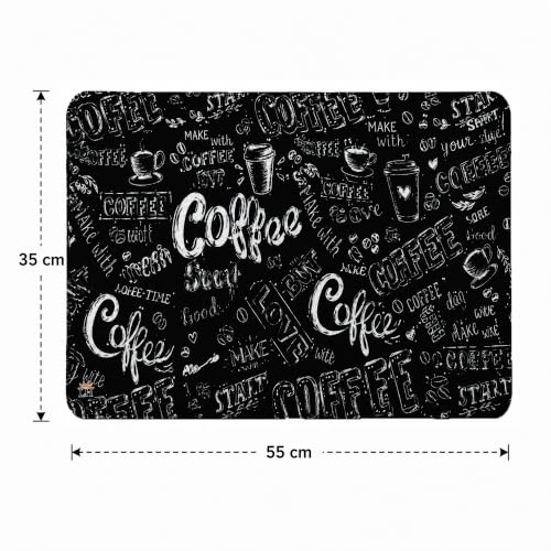 Image of Luxe Home International Dish Dry Mats for Kitchen Counter, Rubber Quick Dry Mat for Kitchen Utensils, Cafe Theme Pattern Smooth Absorbent Placemat, 35x55 cm, Black, Pack of 1
