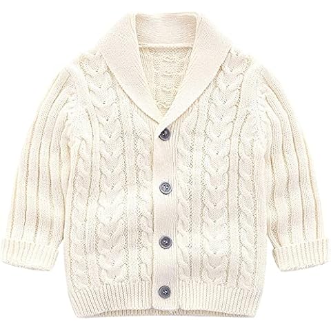 Infant Baby Boys Cardigan Crochet Sweater V-Neck,Toddler Knit Button up Casual Sweatshirt Knitted Pullover Sweatshirt, Beige, 1-3 Years Cover