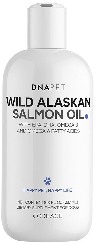 Óleo de salmão selvagem do Alasca para cães DNA PET, líquido com EPA e DHA, 240 mL
