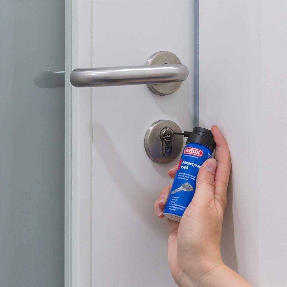 ABUS Spray de cuidado PS88 – Lubricante sin grasa para cilindros de puertas, cerraduras de coches, herramientas, protege contra la humedad y la congelación
