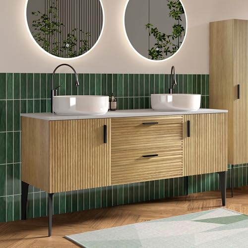 CITTANEO 60" Bathroom Vanity with Double Sink, Modern Double Ceramic