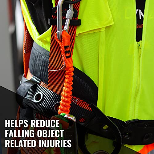 Malta Dynamics Tool Tether Lanyard With Carabiner Attachment, 53" Expansion, Adjustable Loop End #TOP1