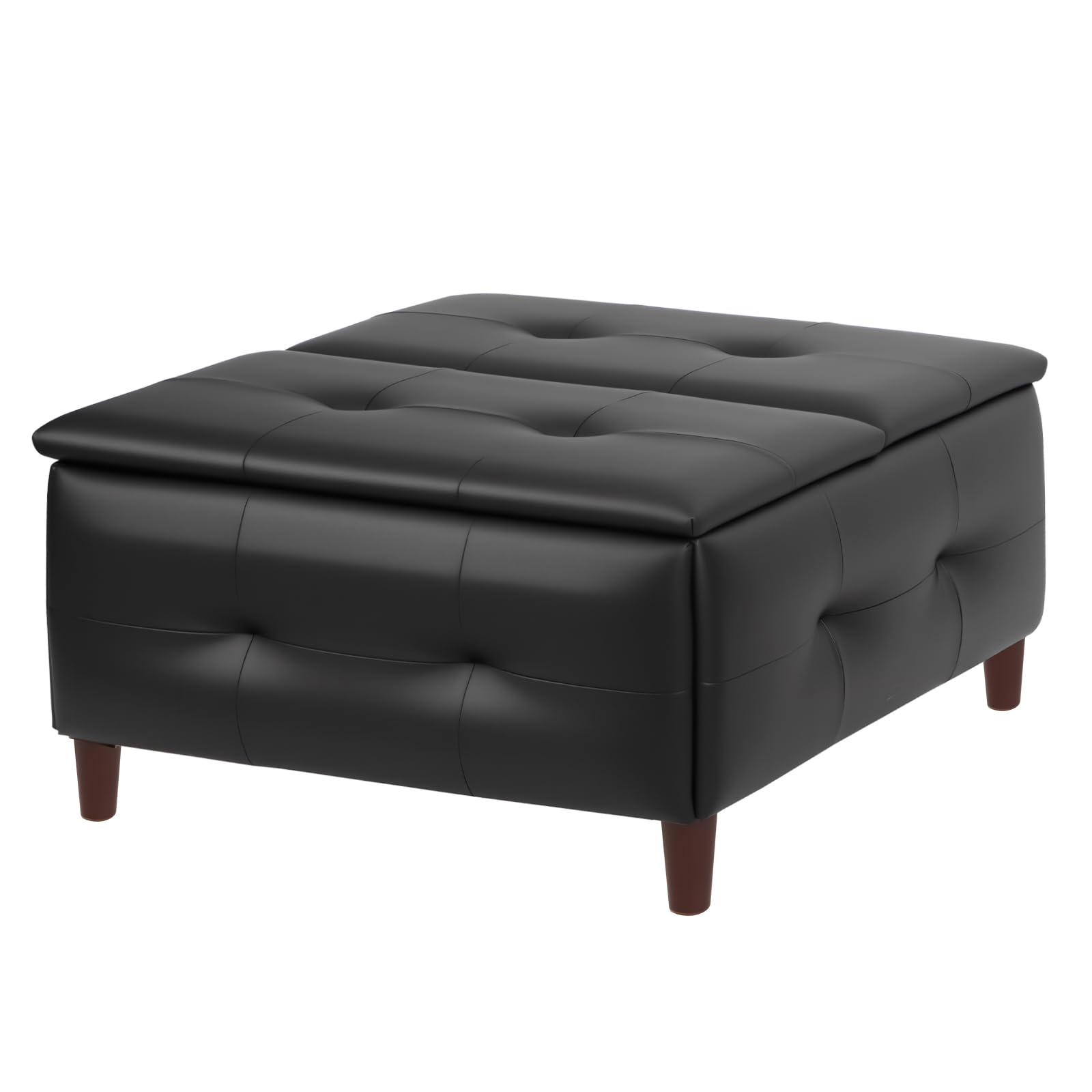 Panana Large Square Storage Ottoman with Lift Top Tufted Upholstered Ottoman Coffee Table, Oversized Ottomans with Storage Toy Box for Living Room 85 X 85 X 41CM (Black faux leather)