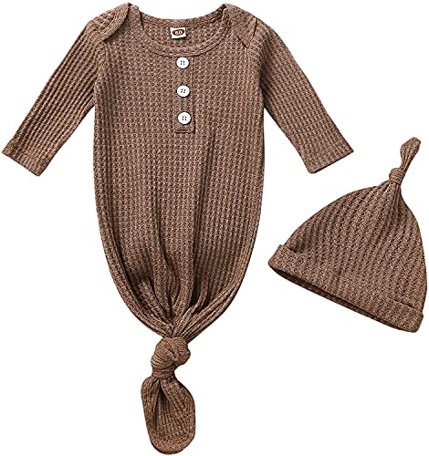 Image of Twopumpkin Baby Girl Boy Coming Home Knotted Gown Unisex Newborn Infant Sleep Onesie Outfit Cute Baby Winter Pajamas