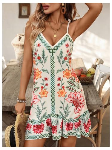 Image of RoseSeek Women's Boho Floral Beach Dress Summer Cover Up Mini Sundress