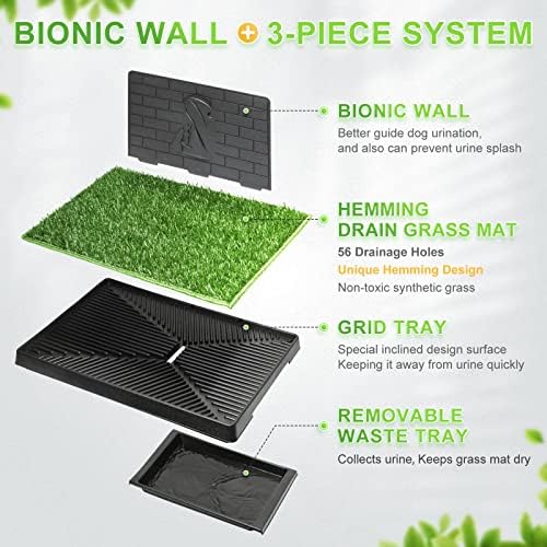 Hompet Dog Toilet Indoor Puppy Training Pad, Dog Potty Pet Training Grass Mat, Removable Waste Tray For Easier Clean Up, Non-toxic Artificial Turf, 63cm x 51cm (Dog toilet:76×51×6.5)