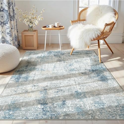 YINGSHANRED 4x6 Abstract Washable Non-Slip Area Rug Blue