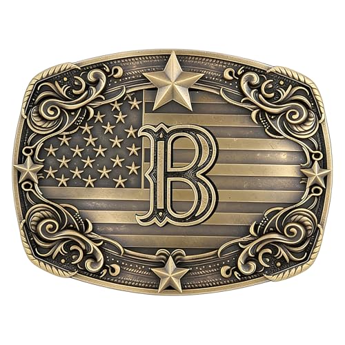Image of Cowboy Belt Buckle for Men Vintage Western Rodeo Texas Initial Letter ABCDJMR to Z Belt Buckles
