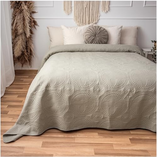 CalmyHOME Colcha de 240 x 260 cm, manta de mandala para sofá, manta para sofá o cama, manta de día XXL, colcha acolchada (beige lino)