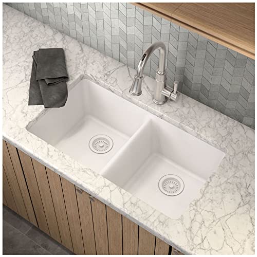 Moen Ggw4012B 33-Inch Wide X 9.5-Inch Deep Undermount Granite Double Bowl Kitchen Sink, White #TOP7