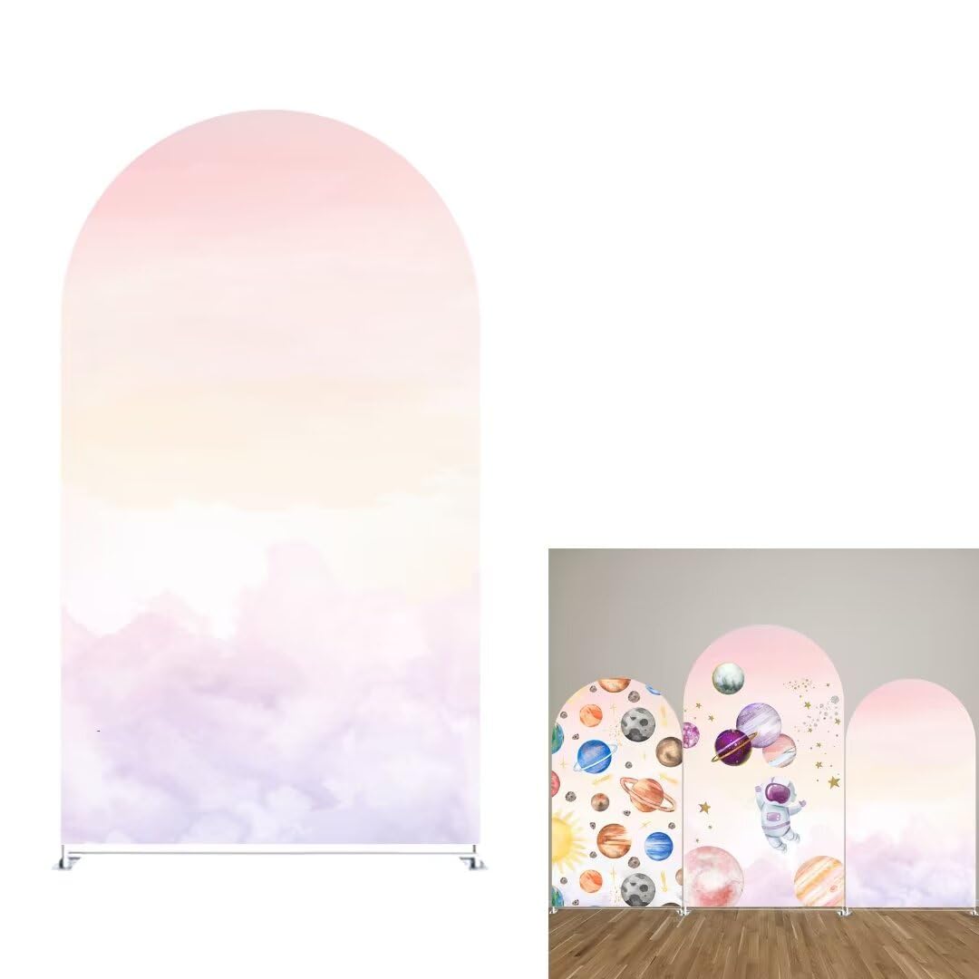 KONPON Pink Clouds Arch Background Covers Outer Space Stretchy Arched Stand Cover Baby Girl Birthday Party Celebration Event Decoration Props(Only