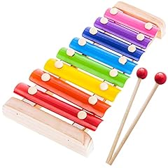 Retoo Campanella per bambini con 2 colpi e 8 chiavi in metallo color arcobaleno, strumento musicale in legno per bambini dai 3 anni in su, strumento per i bambini piccoli e piccoli musicisti