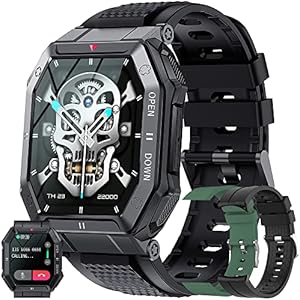 Smartwatch Hombre con Llamada Bluetooth/Marcación, 1.85" Reloj Inteligente con Reproductor de Música, Presión Arterial, Pulsómetro, SpO2, Monitor Sueño Smartwatch Android iOS(Black)