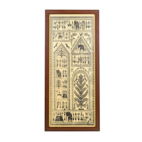 Image of Bhumee Creations Hand Printed Tribal Artwork on Tussar Silk (Black 2) | 22 x 10 Inch