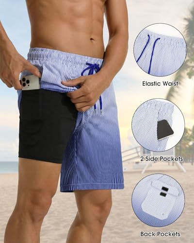 Image of Justay 2 in 1 Mens Swim Trunks 7 Inch, Beach Swim Shorts with Pockets | Swimming trunks, bathing suit, Compression Liner, Quick Dry, Swimsuit, Beach Vacation, Summer Swimwear, Gifts