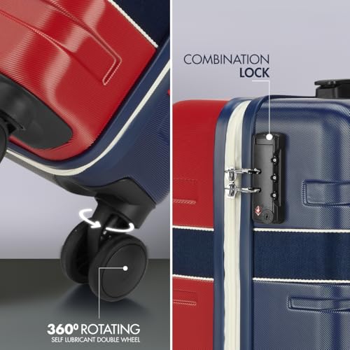 Image of Tommy Hilfiger Hard Luggage Set of 3 (Small, Mid and Large) Las-Vegas - Red & Navy | Check-in Trolley Bags with TSA Lock | 360 Spinner Wheels | Telescopic Handle | Hardshell PC Suitcase