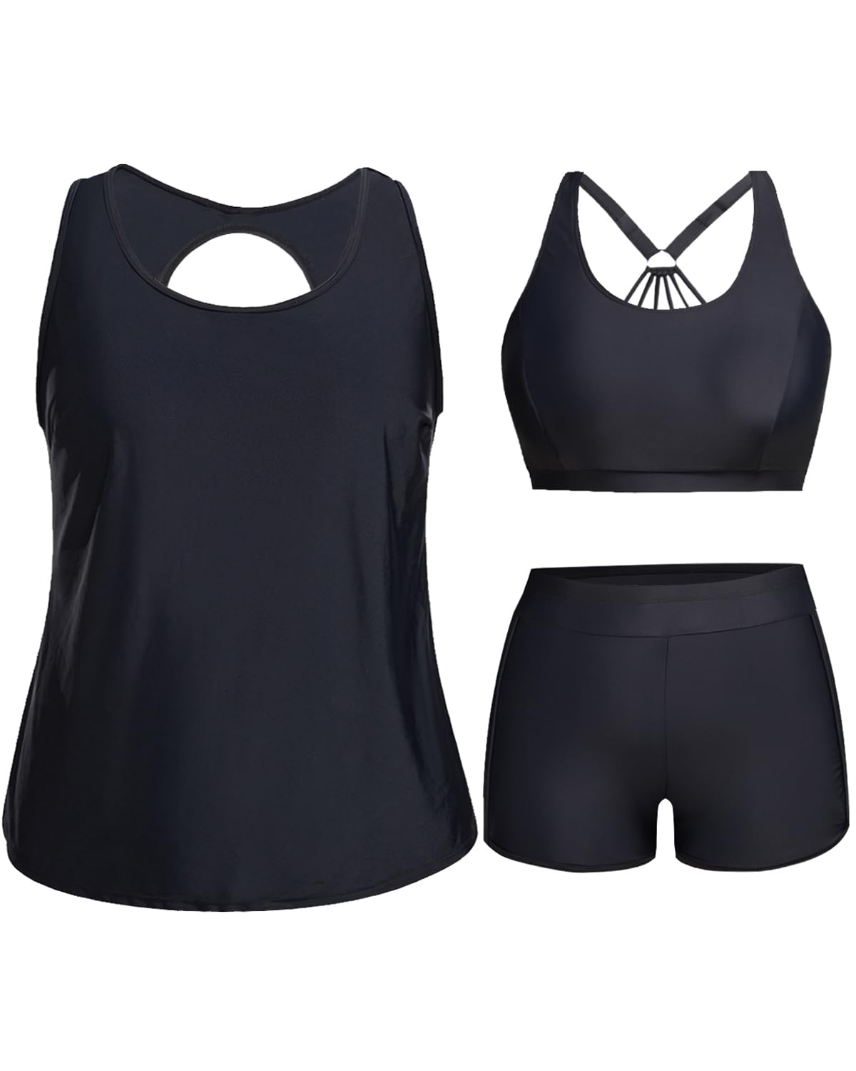 Holipick Women Plus Size Swimsuits - Athletic 3 Piece Tankini with Shorts