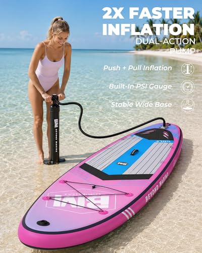 Image of BM Paddle Board Inflatable Stand Up Paddle Board, SUP Paddleboard for Adult, Premium Accessories | Non-Slip EVA Deck & Foam Handles, Camera Mount, Double Action Pump, 85L Travel Backpack