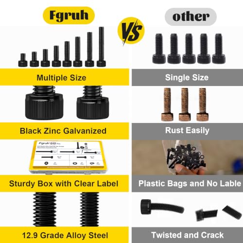 Image of 649PCS M3 Hex Socket Head Screws Assortment Kit, M3x30 /35 /40 /45 /50 mm | M3-0.5 Screws, Nuts and Washers Assorted Kit, 12.9 Alloy Steel Black Zinc Plated Anti-Rust 3mm Bolts Set for 3D Printer,DIY