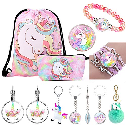 11 Pcs Unicorn Gifts for Girls, Unicorn Backpack, Pen Bag, Bracelet/Necklace/Keychain/Earrings Ornaments Pendant