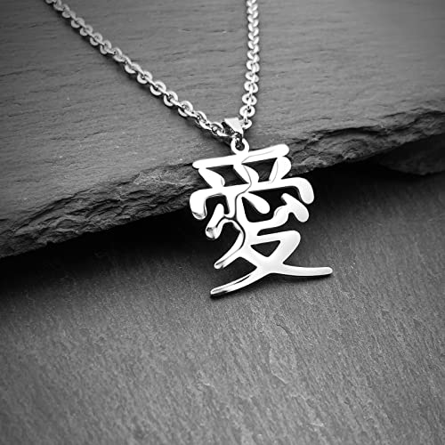 Wchama Love Kanji Necklace Japanese for Men Women Stainless Steel Chain Pendant Gaara Necklaces (Love W1)3