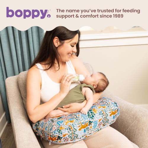 Image of Boppy Nursing Pillow - Verified Safe Breastfeeding Pillow with Softer Fill for Comfortable Support, Machine Wash & Dry Cover, Non-Toxic Materials - Colorful Forest Animals