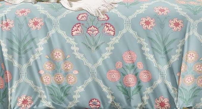 Image of DECOR2ADMIRE Super King Size Premium Bedsheet 108 x 108 Inches | 300 Thread Count | Glace Cotton | with 2 Pillow Covers | Abstract Prints | (Aqua Bloom)