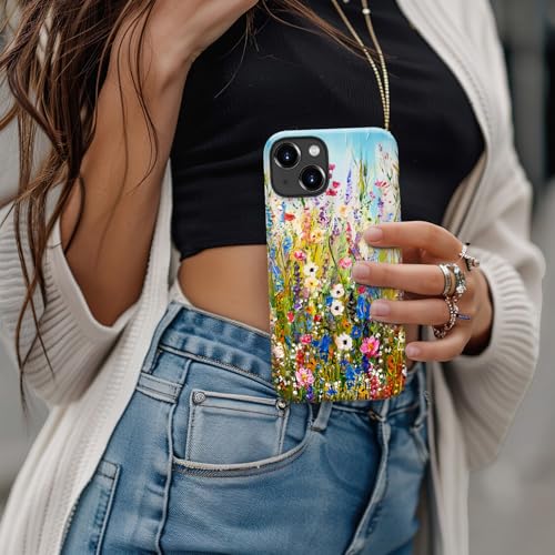 Image of Goodon for iPhone 14 Plus Case Cute - Wireless Charging Compatible - Dual-Layer Hard Shell + Silicone Cover - Protective Phone Case with Trendy Designs for Women - Wildflowers Painting | Dual-Layer Hard Shell + Silicone, Slim Fit Protective Phone Cover with Wildflower Designs for Women Girls