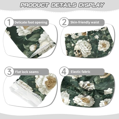 ZZKKO Girls Leggings Flowers Peony and Skull Toddler Girls Clothes Leggings for Girls Toddler Girls Leggings 3-4T3