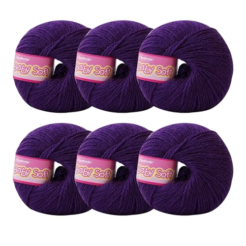 Image of Vardhman Baby Soft Yarn Pack of 6 - 4-Ply Acrylic Wool 150g Total | Soft Yarn for Knitting & Crocheting Baby Blankets, Sweaters, Toys & Accessories | 86m per 25g Ball (1, Purple)