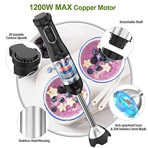 Immersion Blender,7 In 1 Hand Blender Electric 800W 20-Speed With Egg Whisk,Milk Frother,500Ml Chopper,600Ml Beaker,Ice Crush Blade,For Puree Infant Food, Smoothies, Sauces, Soups #TOP1