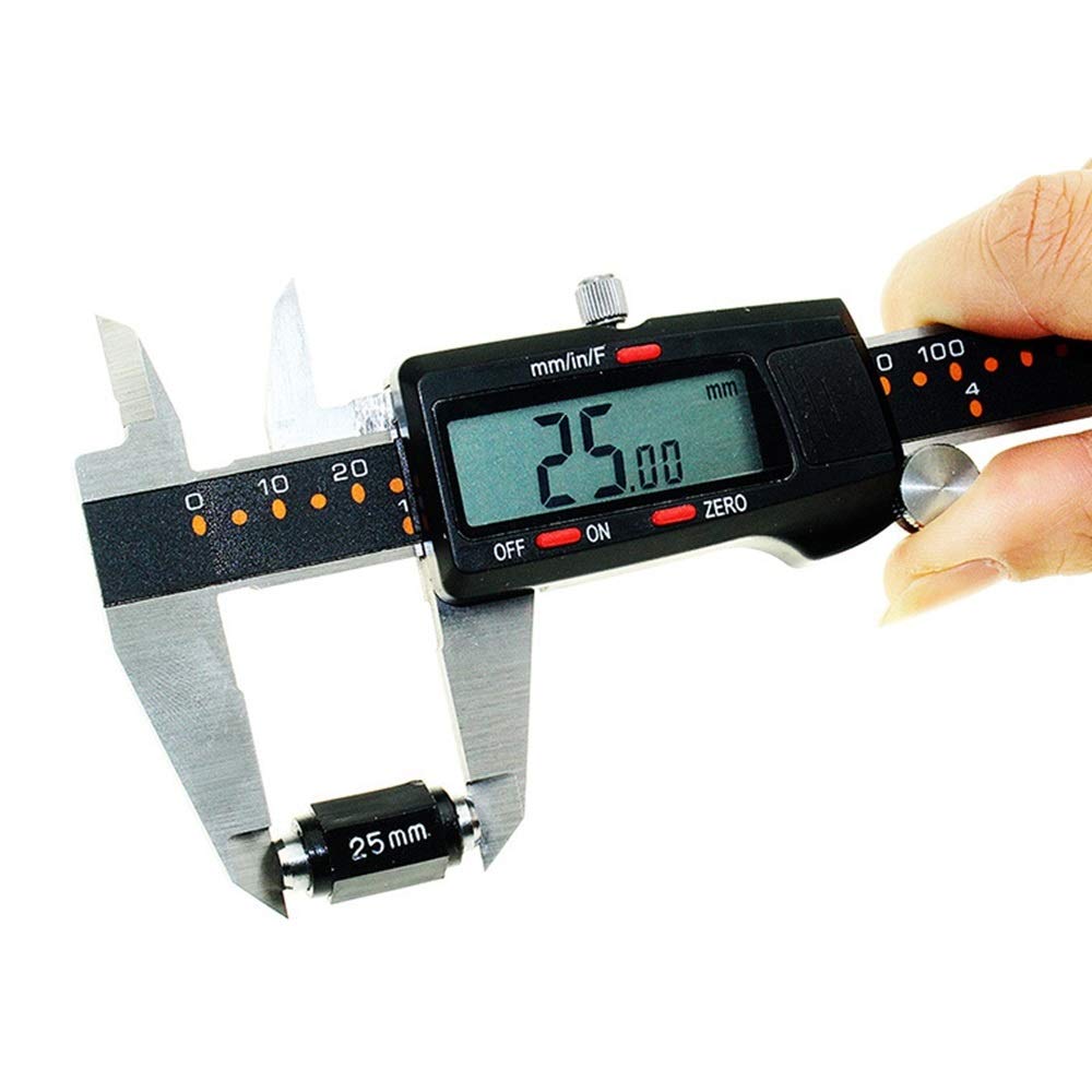 Calibrador digital de precisión de 150 mm/0,01" de acero inoxidable con vernier digital y varilla de profundidad (negro, 150 mm)