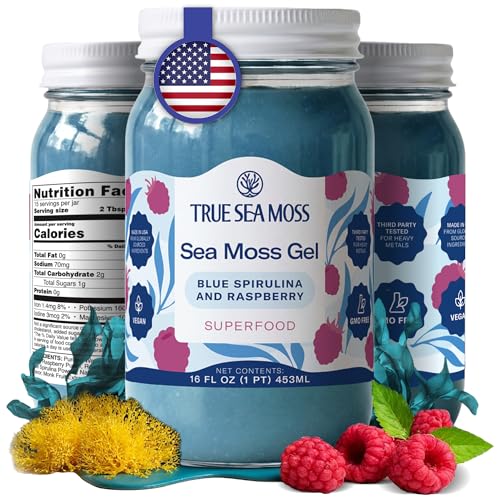 TrueSeaMoss Sea Moss Gel – Made in USA – Wildcrafted Seamoss, Fruits &amp; Jarred Vegetables – Blue Spirulina, Pack of 1 (Labels may Vary)